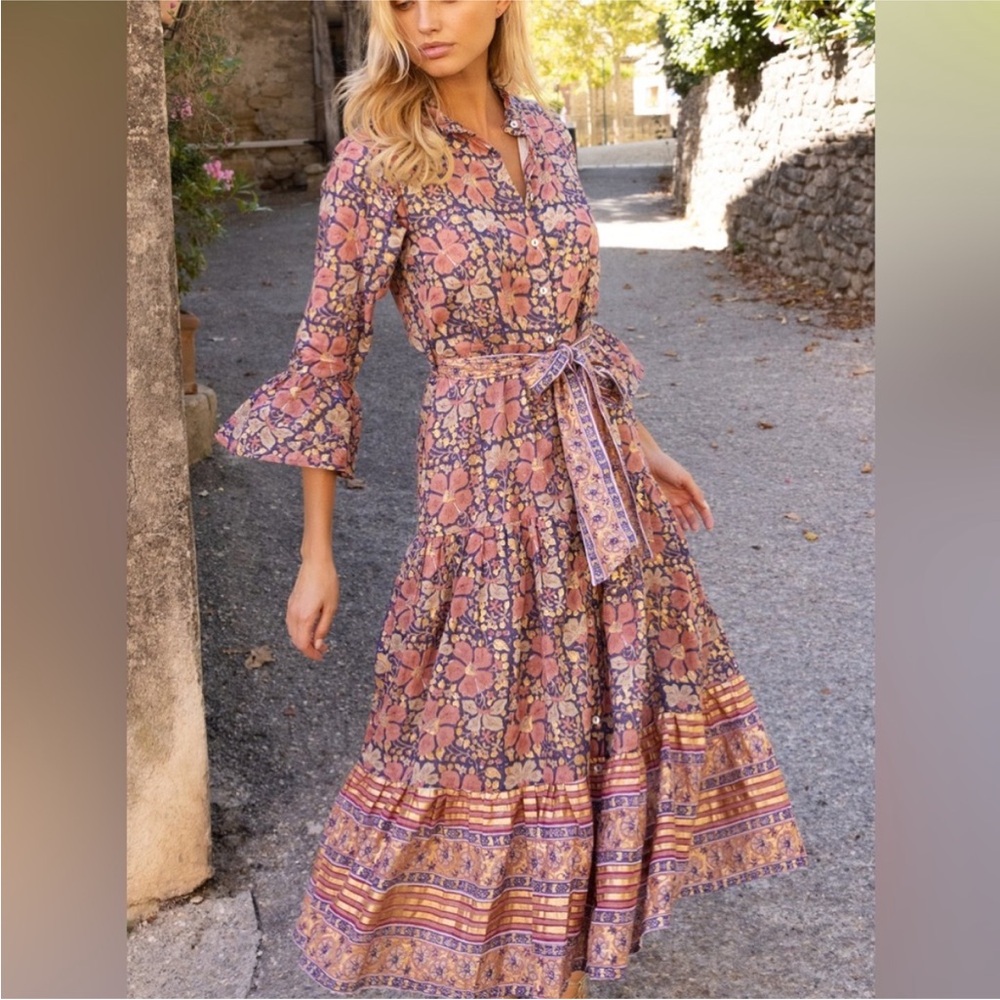 Oliphant Matera Long Sleeve Floral Dress in Pink and Purple